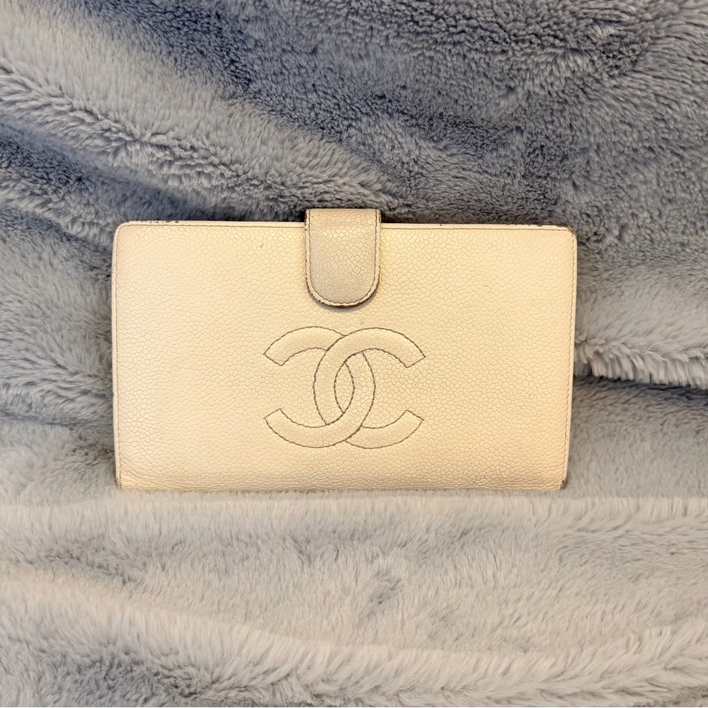 Chanel Beige Caviar Leather Long Wallet